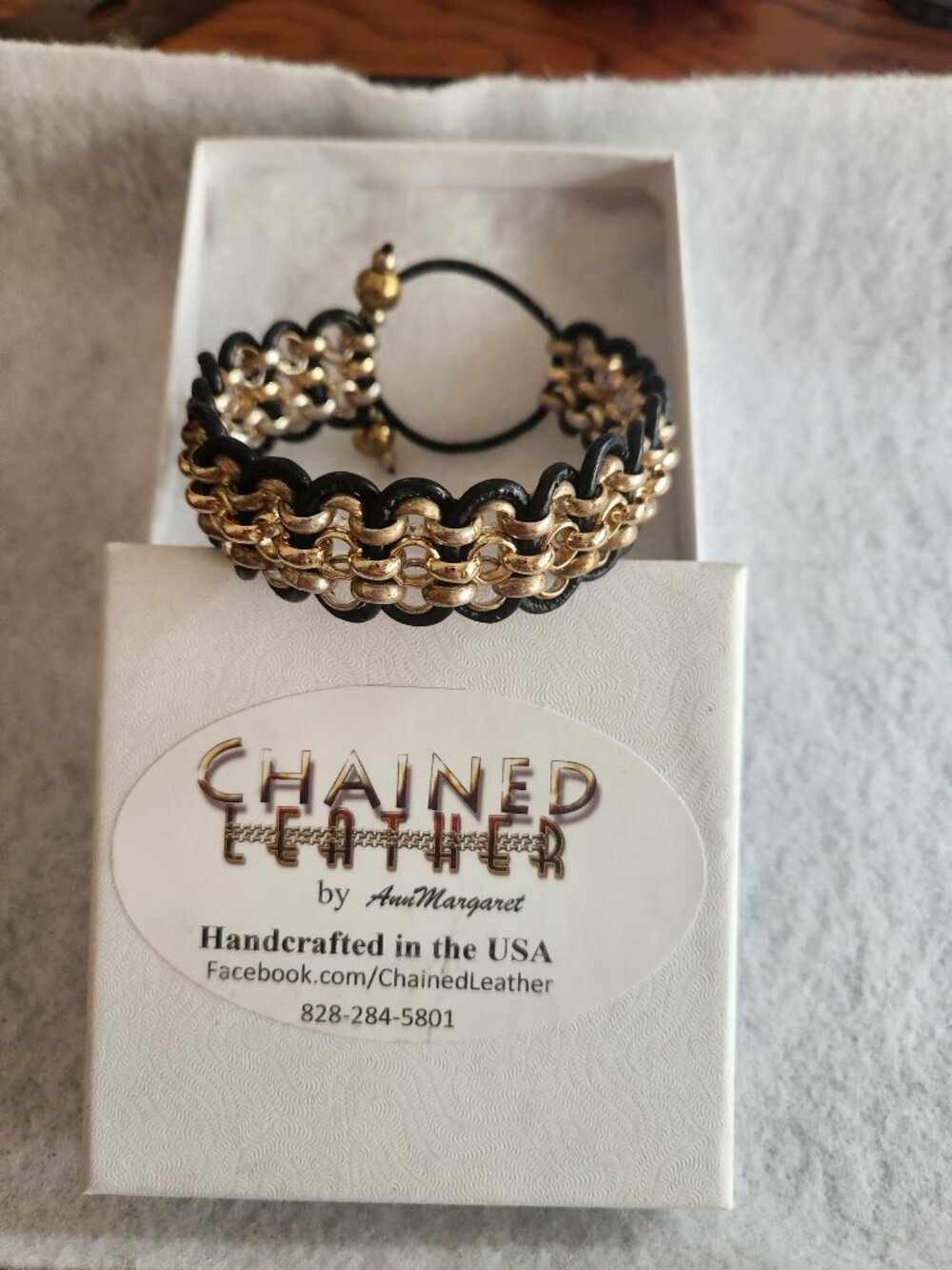 Chained leather 3-strand bracelet by AnnMargaret
